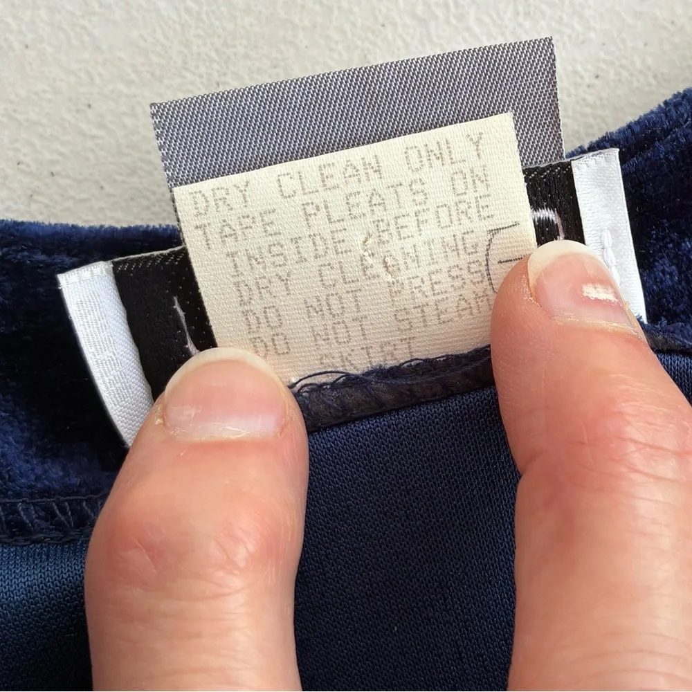 Vintage 90’s Rabbit Rabbit Rabbit Velvet and Pleated Navy Dress - Picture 6 of 11